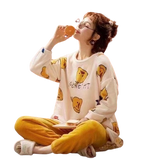 Winter Women's Coral Velvet Pajamas Set Cartoon Print Cute Thick Warm