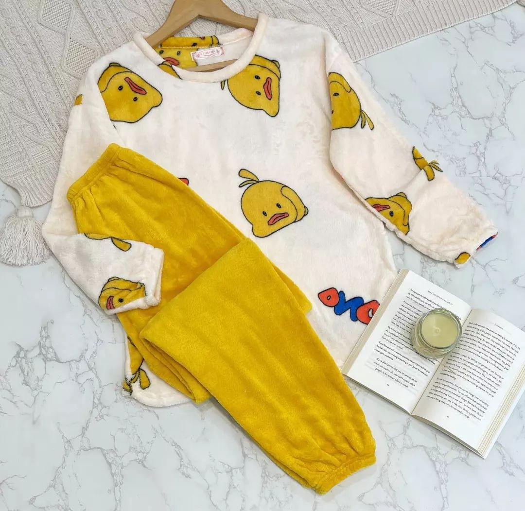 Winter Women's Coral Velvet Pajamas Set Cartoon Print Cute Thick Warm