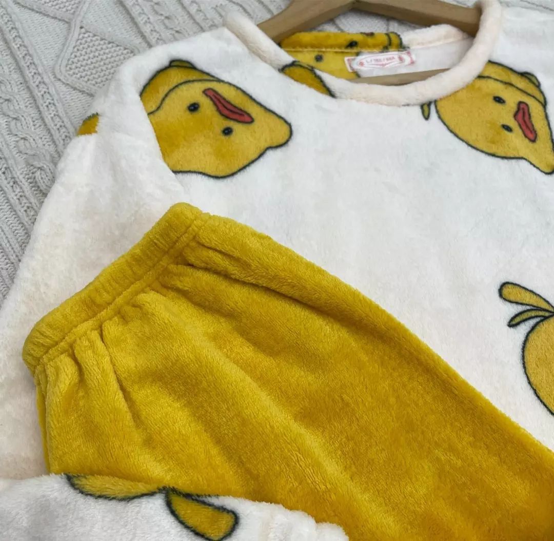 Winter Women's Coral Velvet Pajamas Set Cartoon Print Cute Thick Warm