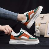 Women's Color Block Flatform Sneakers Lace Up Low-top Mesh Panel
