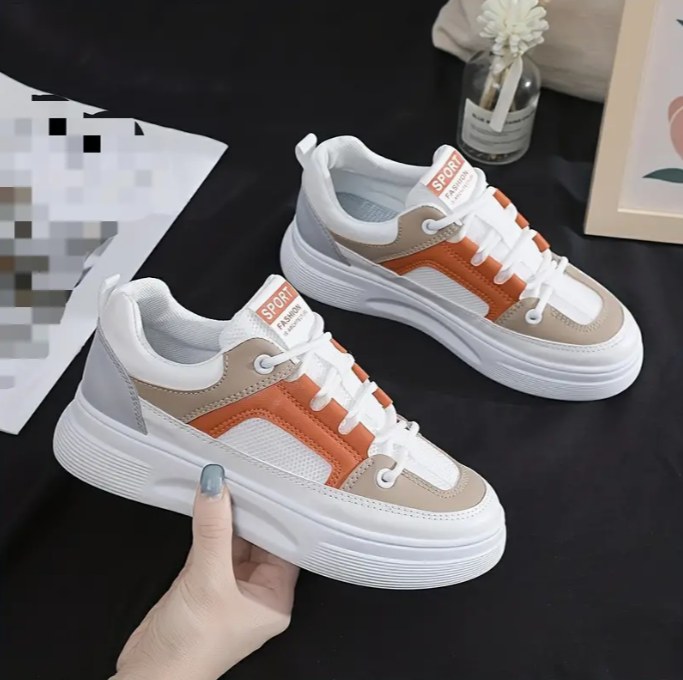 Women's Color Block Flatform Sneakers Lace Up Low-top Mesh Panel