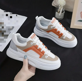 Women's Color Block Flatform Sneakers Lace Up Low-top Mesh Panel