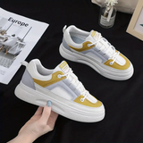 Women's Color Block Flatform Sneakers Lace Up Low-top Mesh Panel
