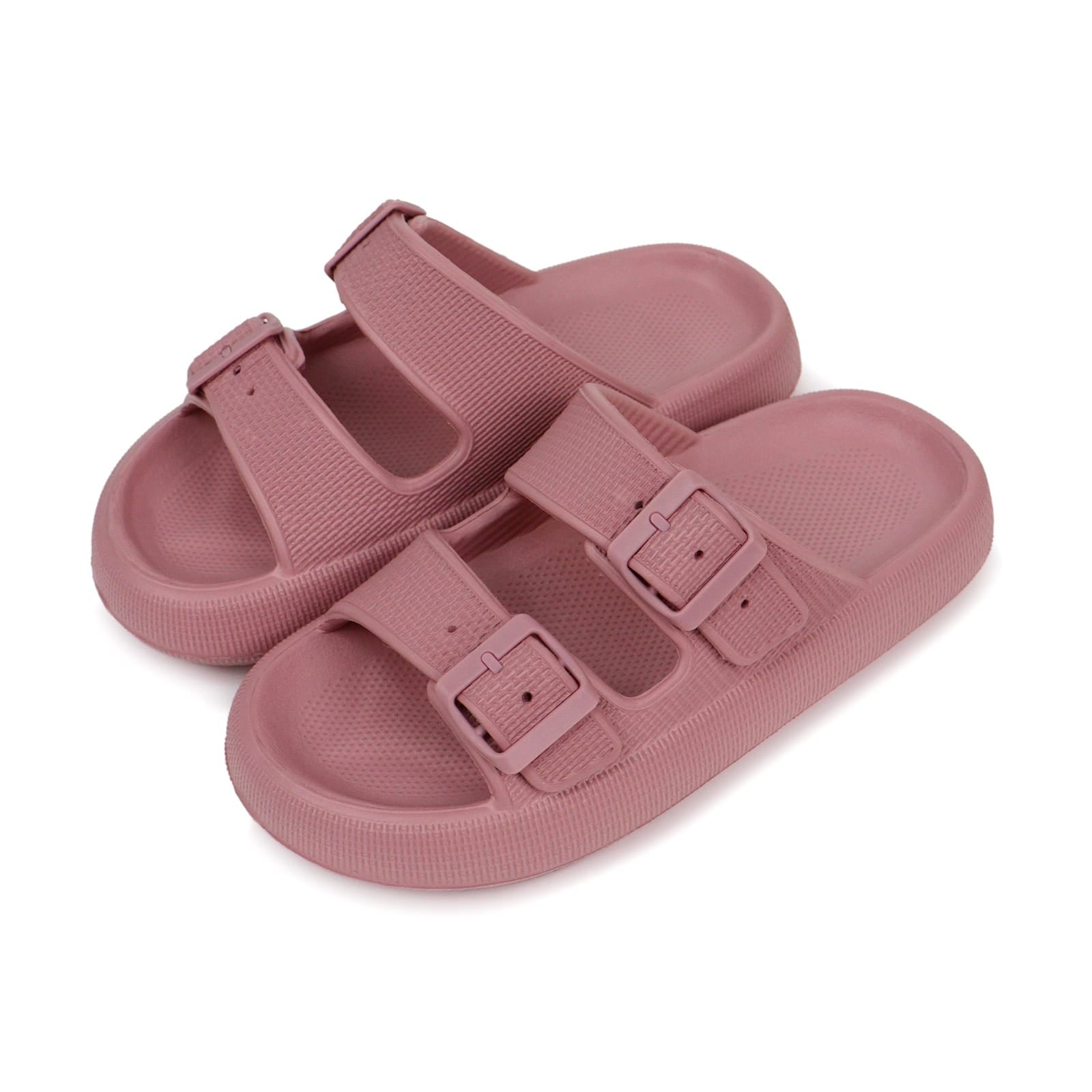Textured Cloud Pillow Slides with Dual Buckle Straps Sandals