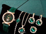 6pcs/set Women's Watch Luxury Rhinestone Quartz Watch Vintage Star Analog Wrist Watch & Jewelry Set, Gift For Mom Her