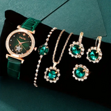 6pcs/set Women's Watch Luxury Rhinestone Quartz Watch Vintage Star Analog Wrist Watch & Jewelry Set, Gift For Mom Her