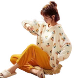 Nightwear ,Coral Velvet Pajama Sets Women Casual Thick Sleepwear O-neck Long Sleeve 2 set